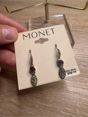 Monet Gold-Tone Drop Earrings with Burgundy Stones